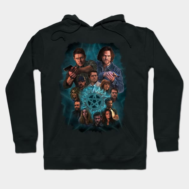 The Winchesters and friends Hoodie by Elizachadwickart 